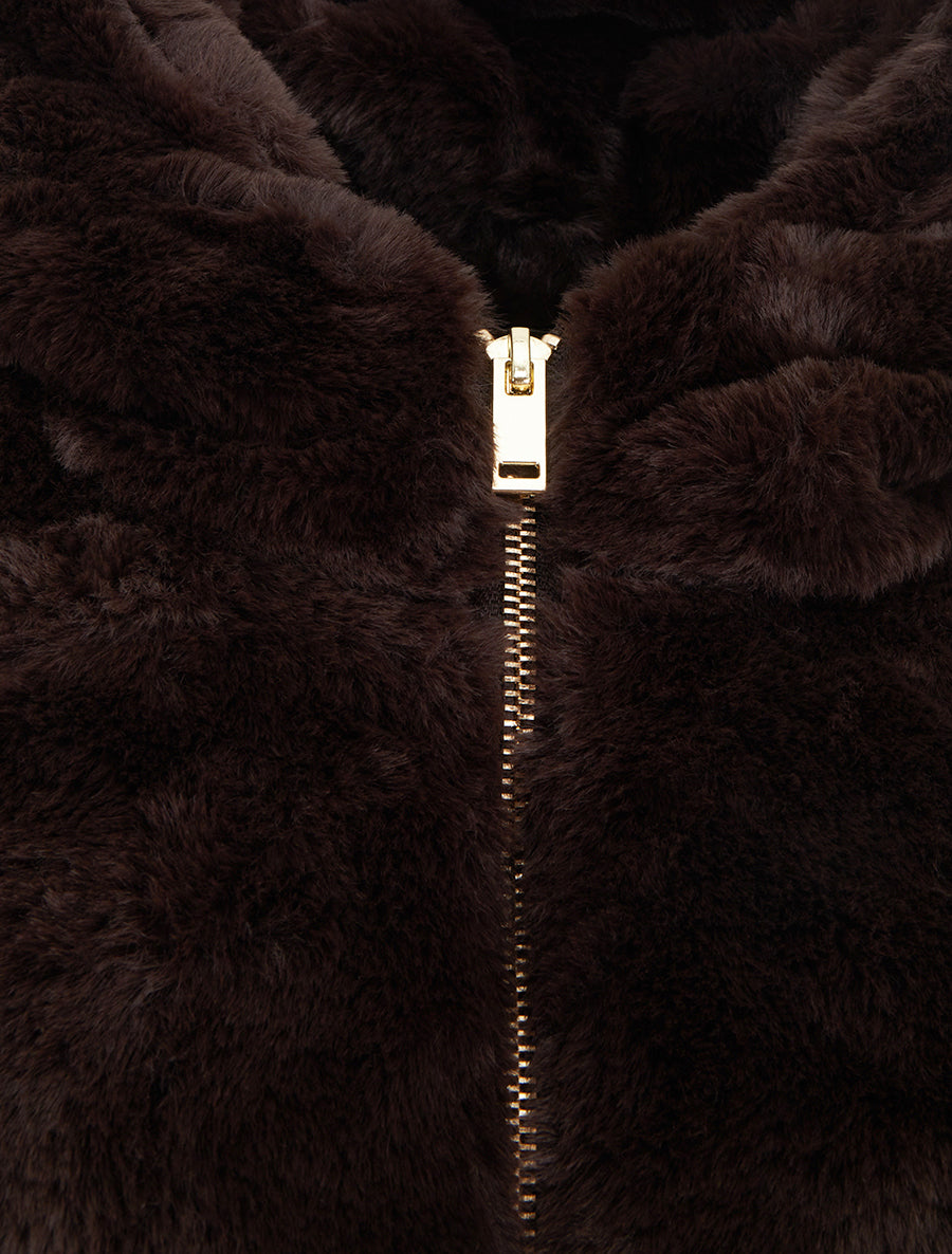 Blouson zippé en fourrure synthétique - Marron - 3