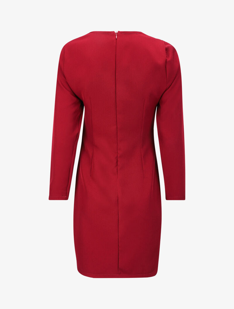 Robe ajustée à col fendu et détail chaîne - Bordeaux - 2