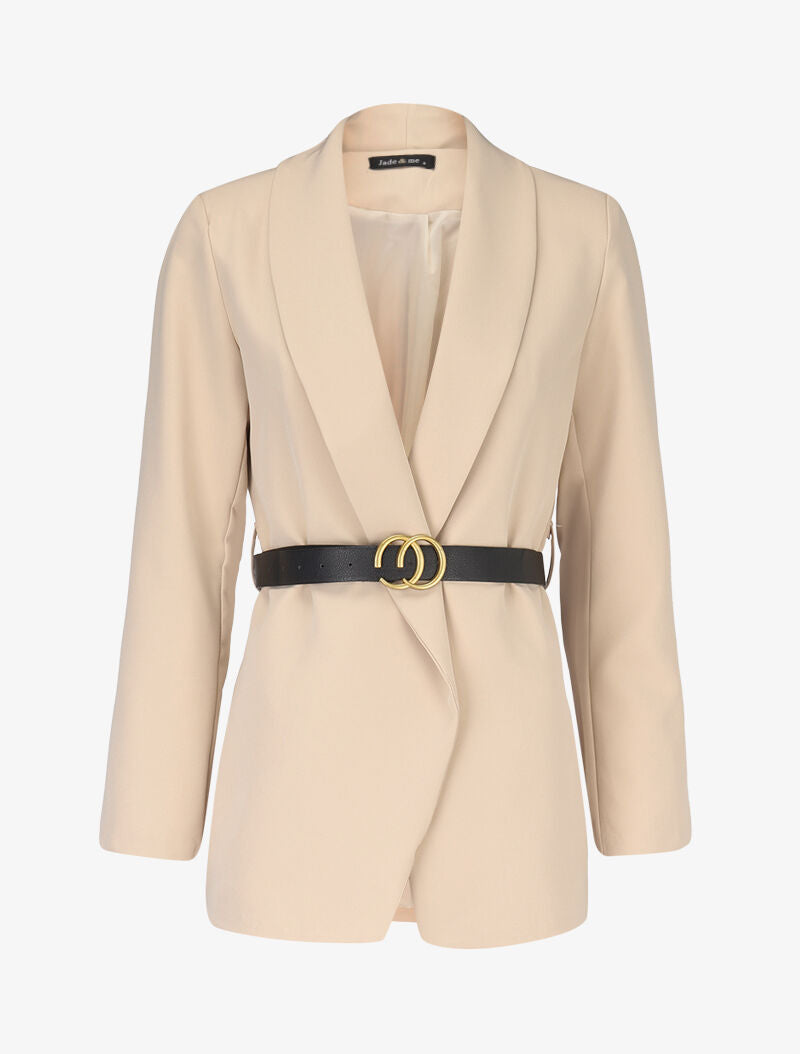 Veste à ceinture contrastante - Beige - 3