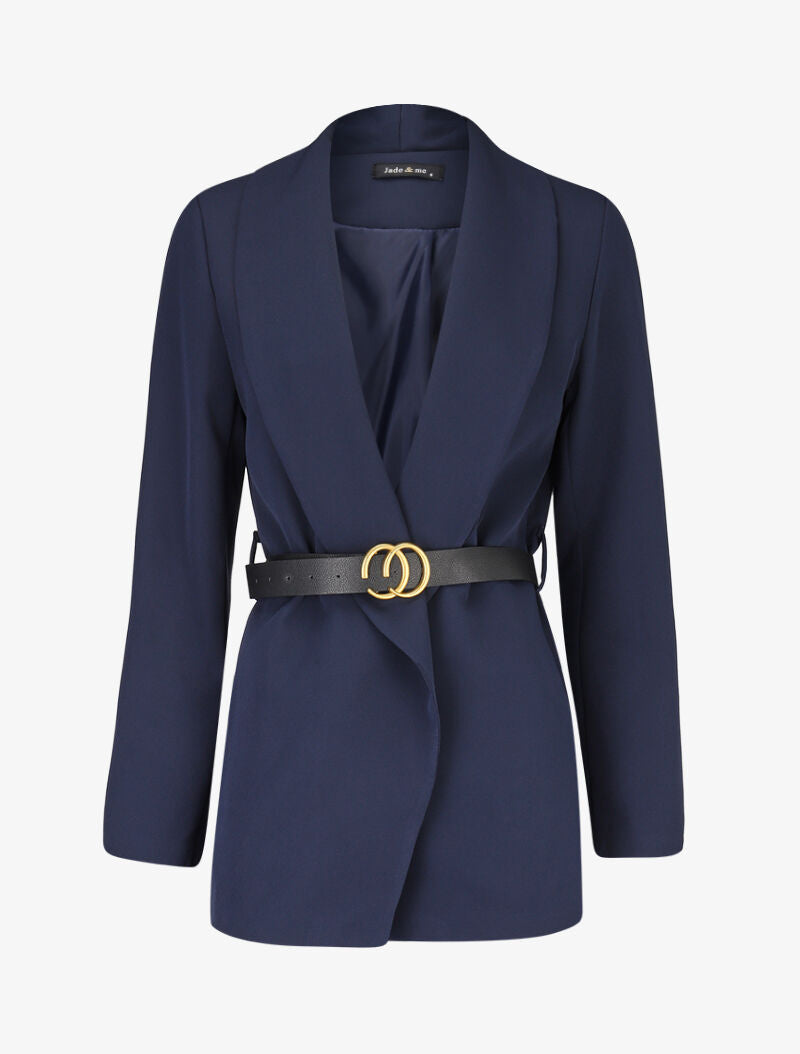 Veste à ceinture contrastante - Marine - 3
