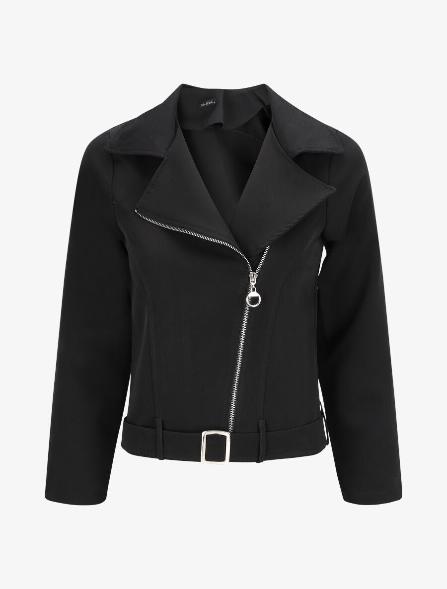 Veste zippée à bord ceinturé - noir - 1