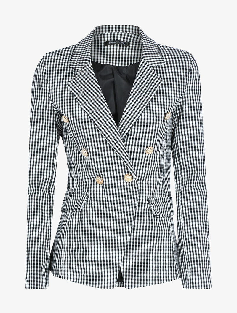 Blazer à imprimé petits carreaux - Noir - 1