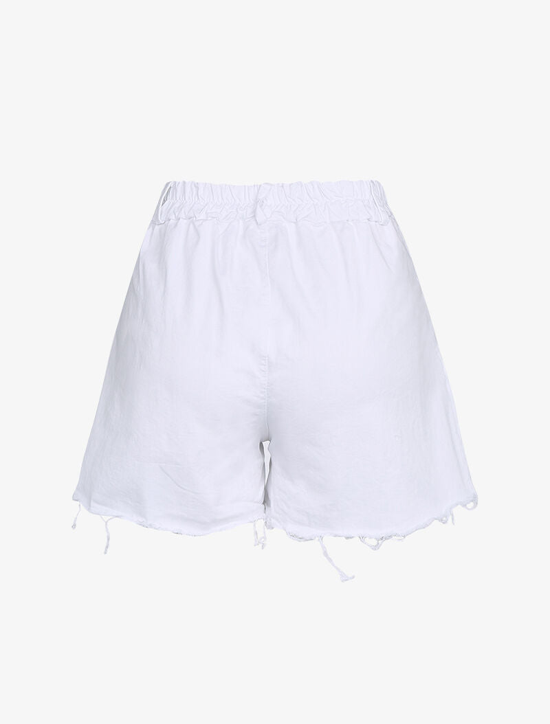 Short trapèze à bords effilochés - Blanc - 2