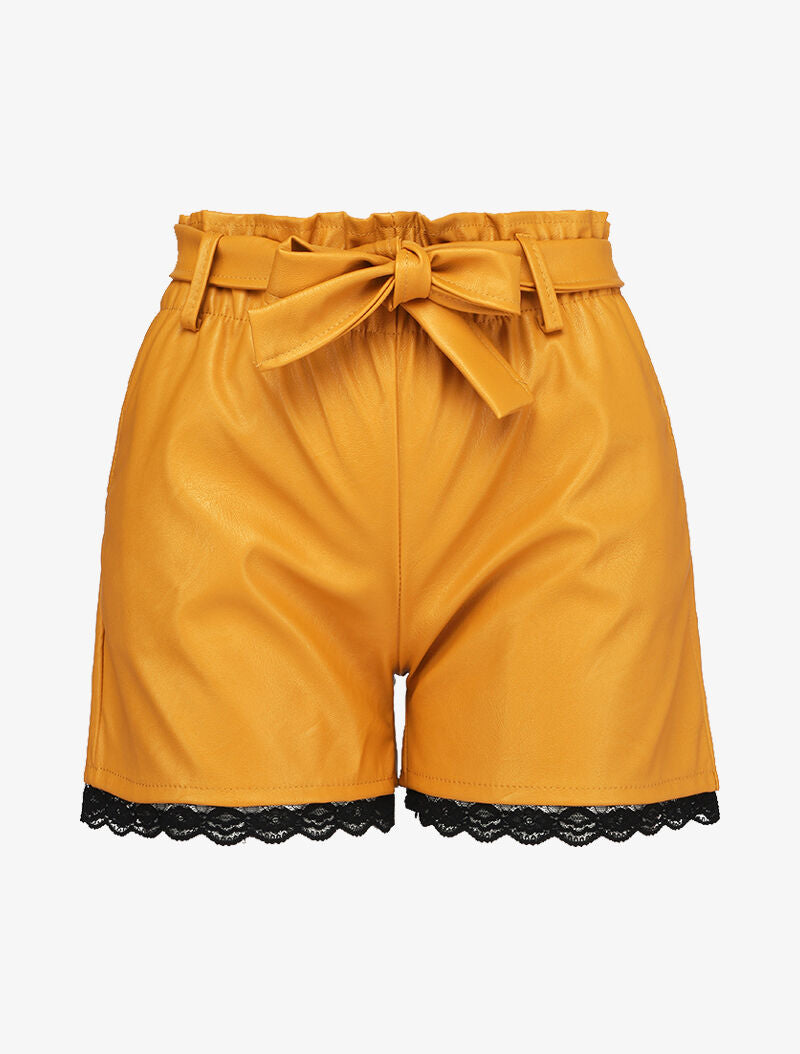 Short paper bag en simili et bords en dentelle - Moutarde - 1