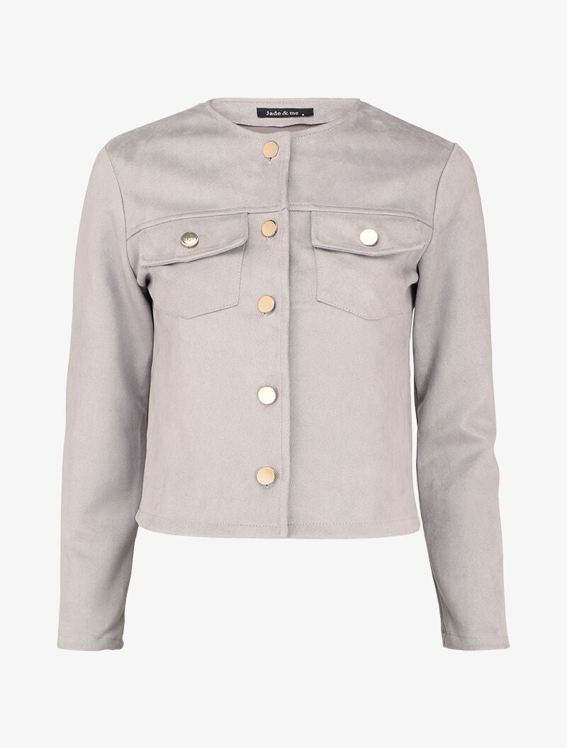 Veste boutonnée en suédine à poches à rabats - Gris clair - 4