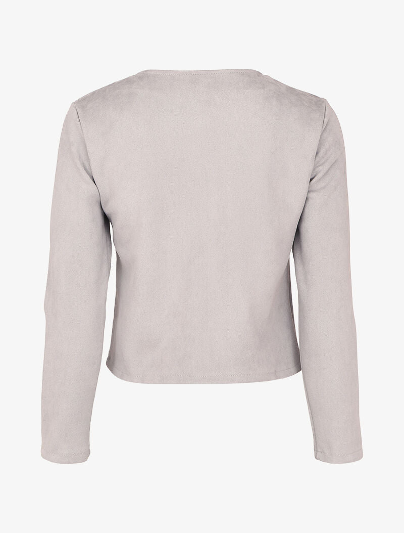 Veste boutonnée en suédine à poches à rabats - Gris clair - 2