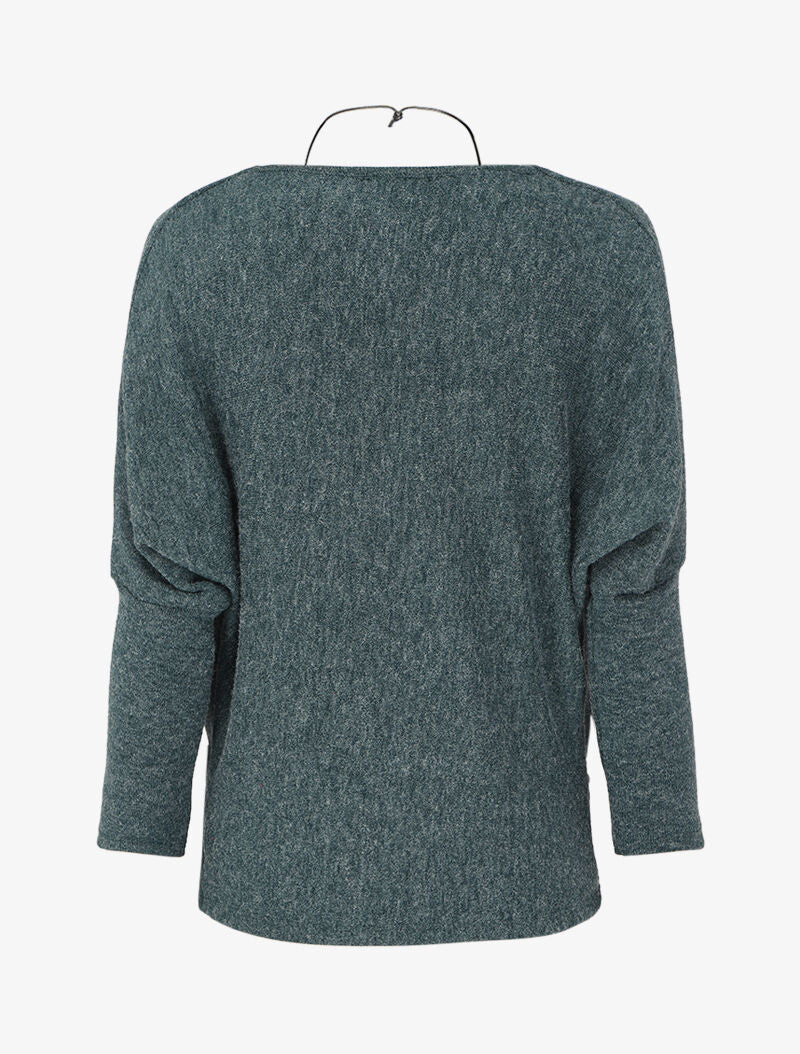 Pull fin à col bénitier et manches dolman - Vert émeraude - 2