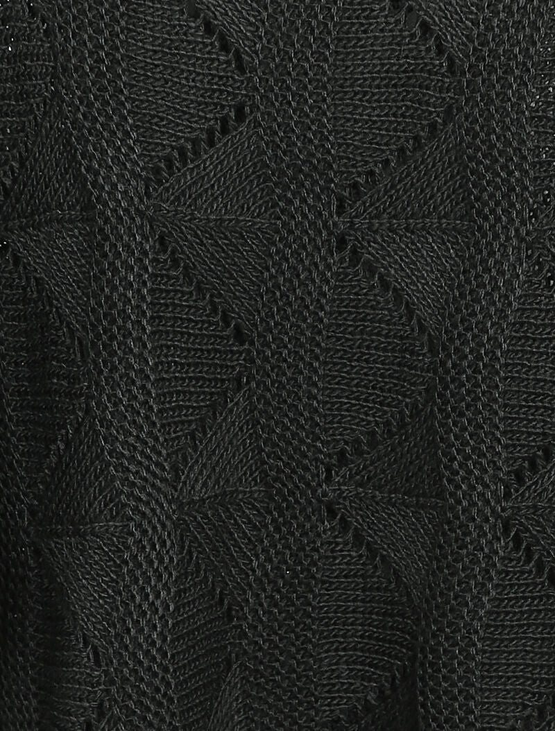 Pull loose en maille geométrique ajourée - Noir - 3