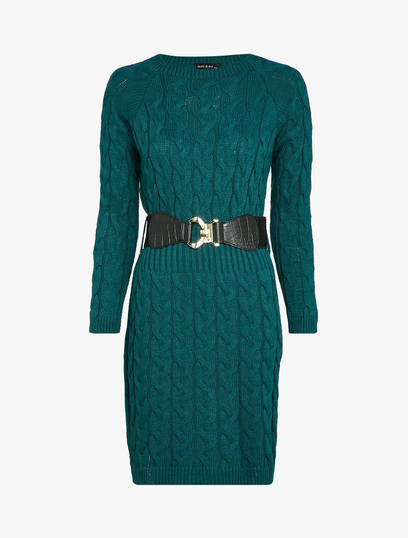 Robe pull en maille torsadée et taille côtelée - Bleu canard - 4