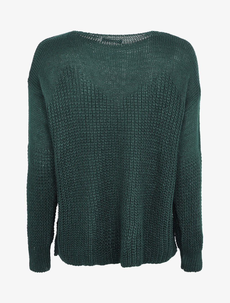 Pull loose en maille épaisse et fine - Vert sapin - 2