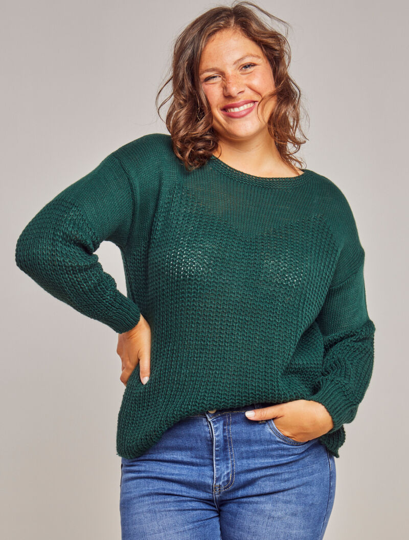 Pull loose en maille épaisse et fine - Vert sapin - 4