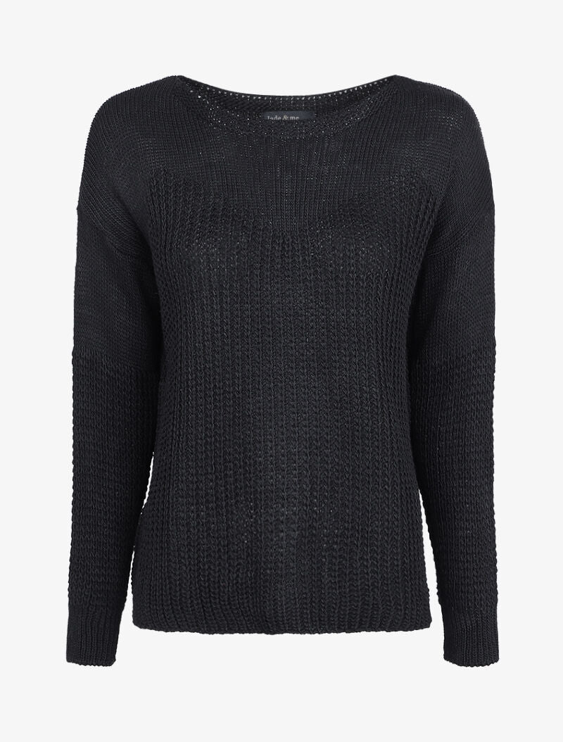 Pull loose en maille épaisse et fine - Noir - 4