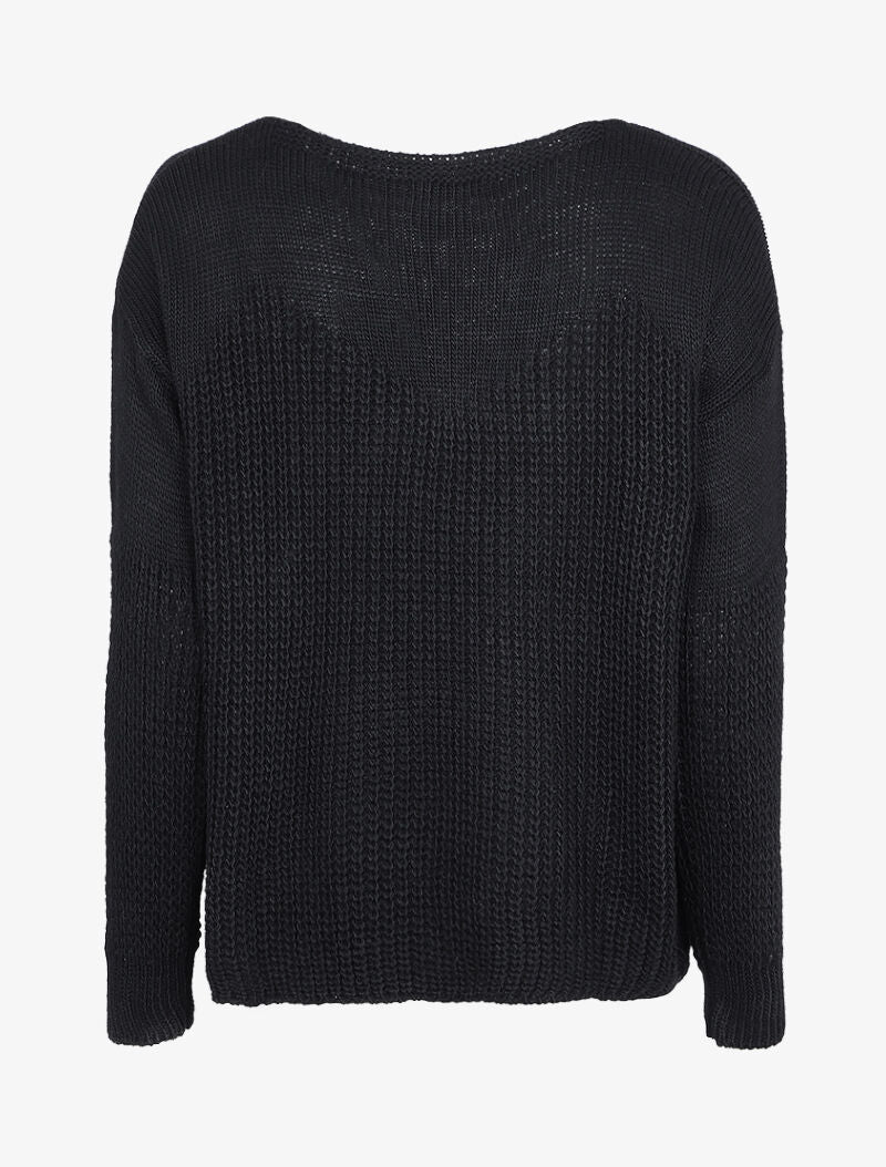 Pull loose en maille épaisse et fine - Noir - 2
