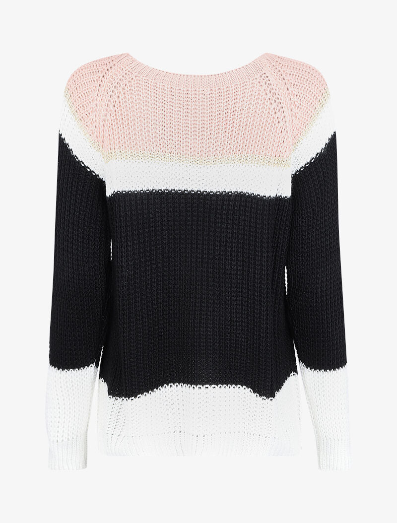 Pull en maille rayée irisée et manches raglan - Rose poudré - 2