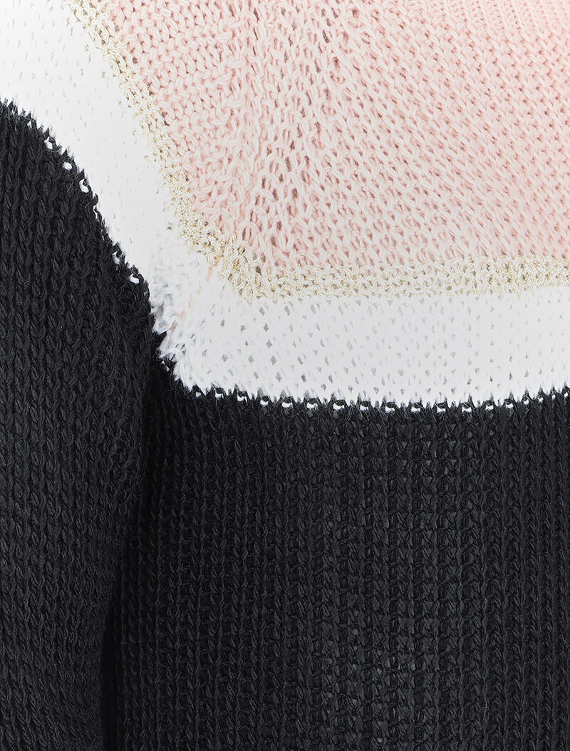 Pull en maille rayée irisée et manches raglan - Rose poudré - 3