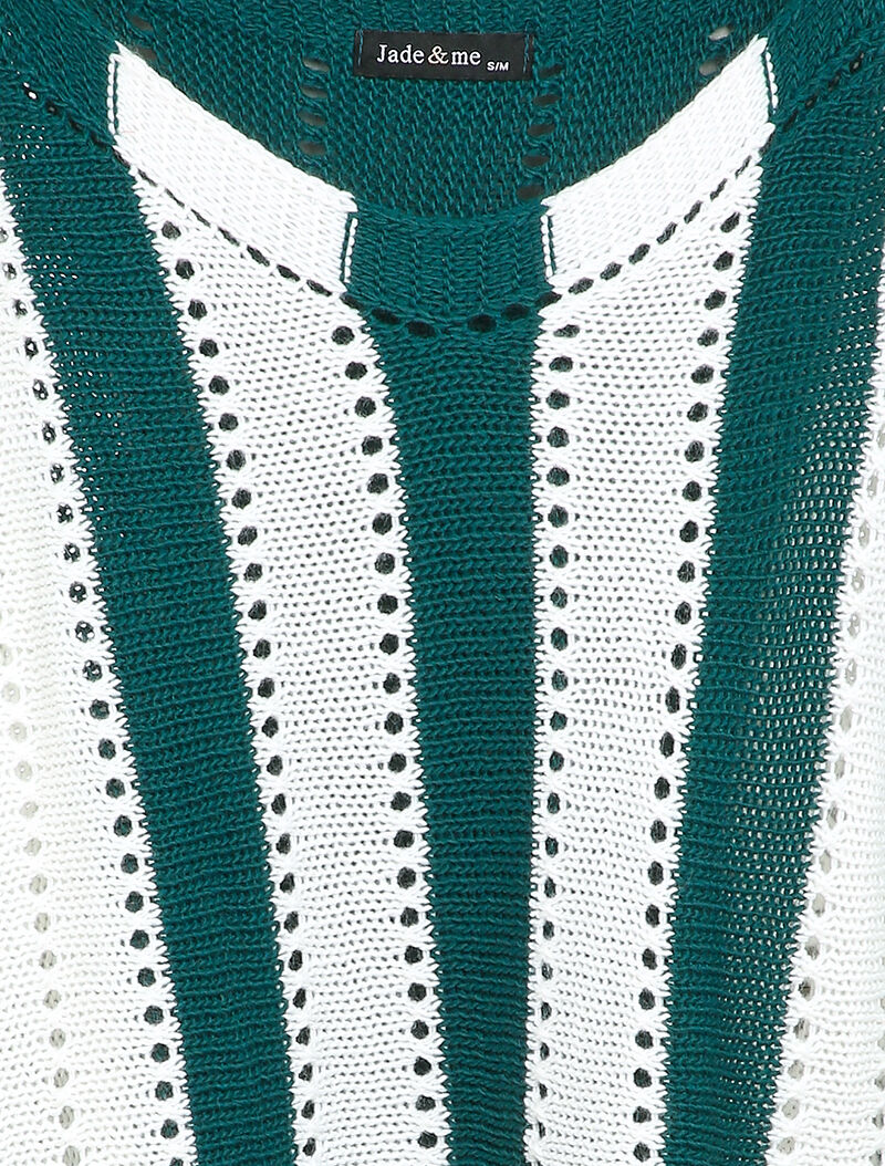 Pull oversize chauve-souris en maille ajourée - Vert/blanc - 3