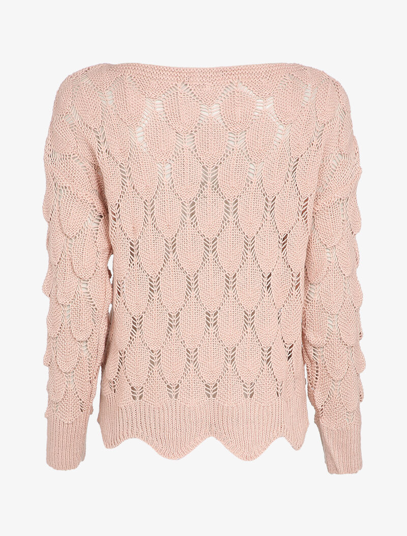 Pull oversize en maille crochet - Rose - 2