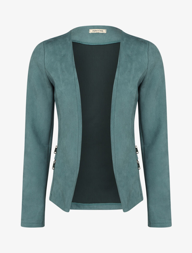 Veste ouverte en suédine à poches zippées en trompe l&