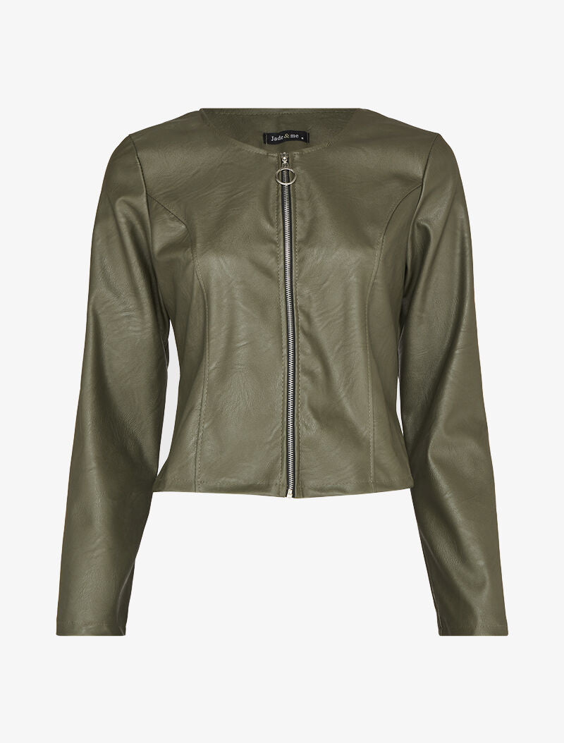 Veste courte en simili ajustée - Kaki - 3