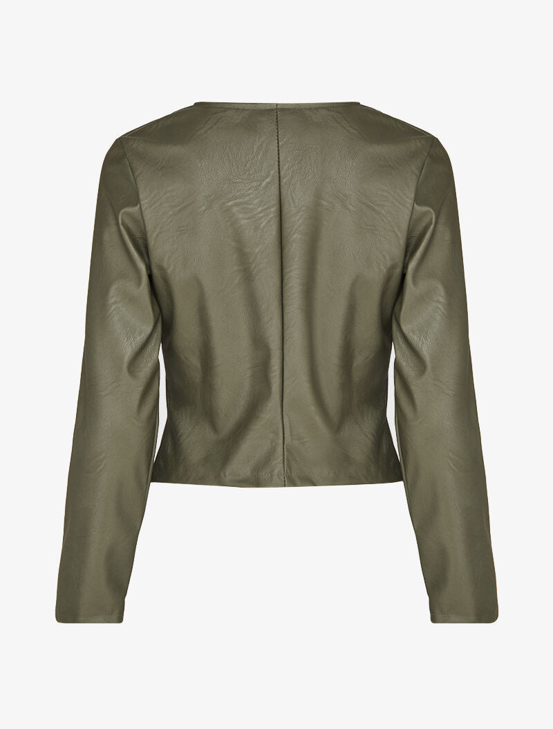Veste courte en simili ajustée - Kaki - 2