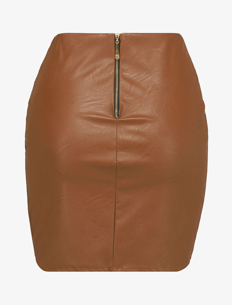 Mini jupe portefeuille en simili - Marron - 2