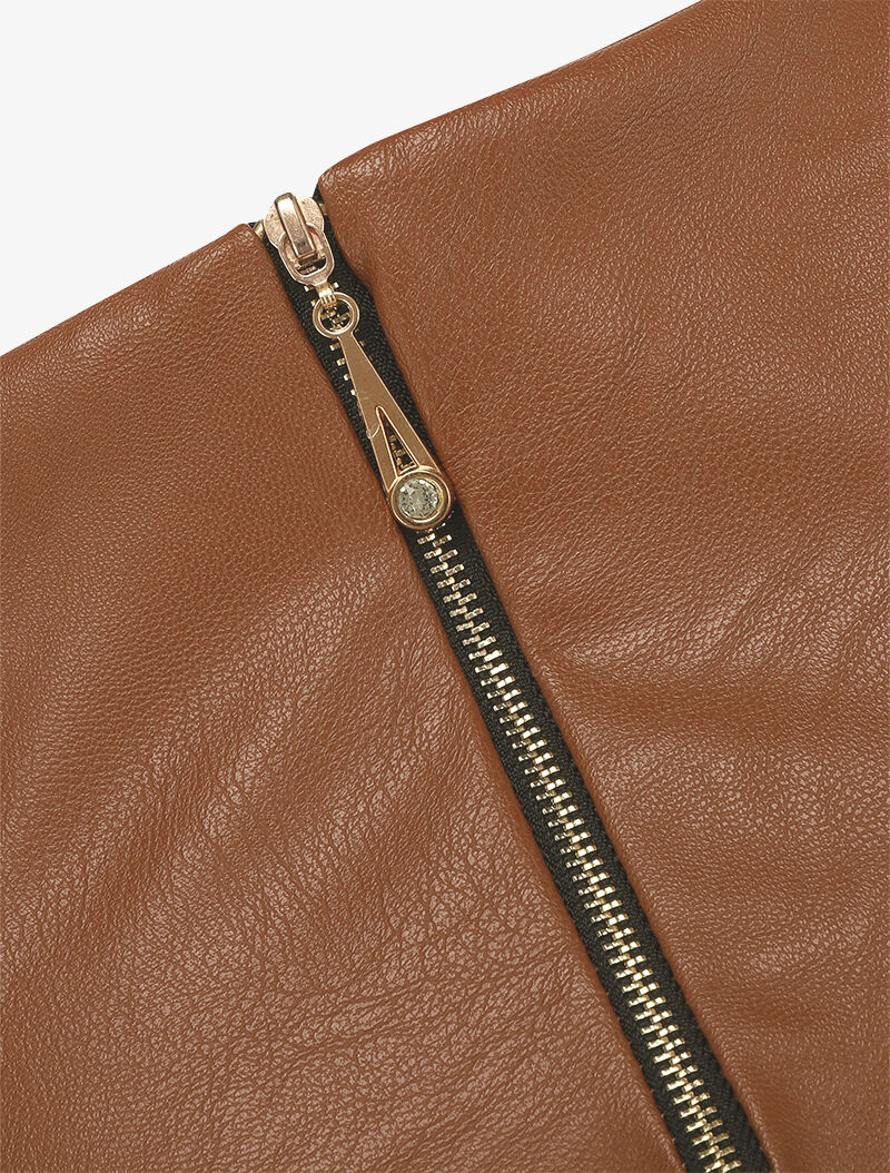 Mini jupe portefeuille en simili - Marron - 3