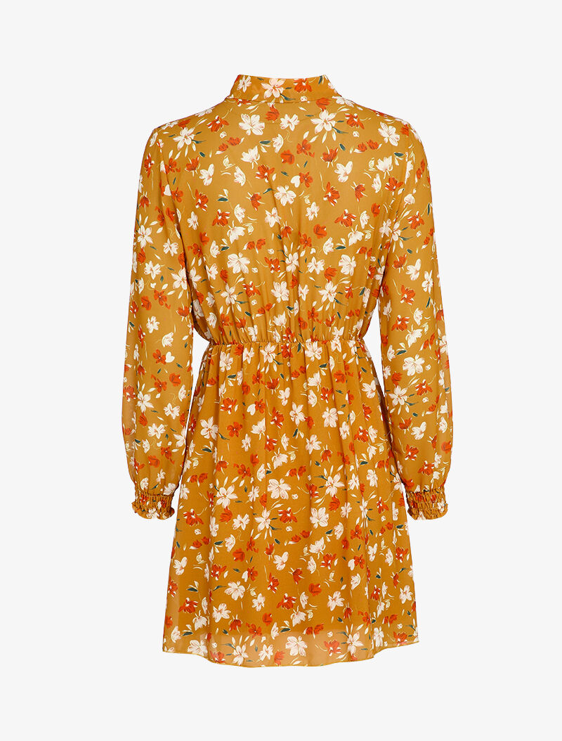 Robe imprimé fleur de lys à col lavallière - Moutarde - 2