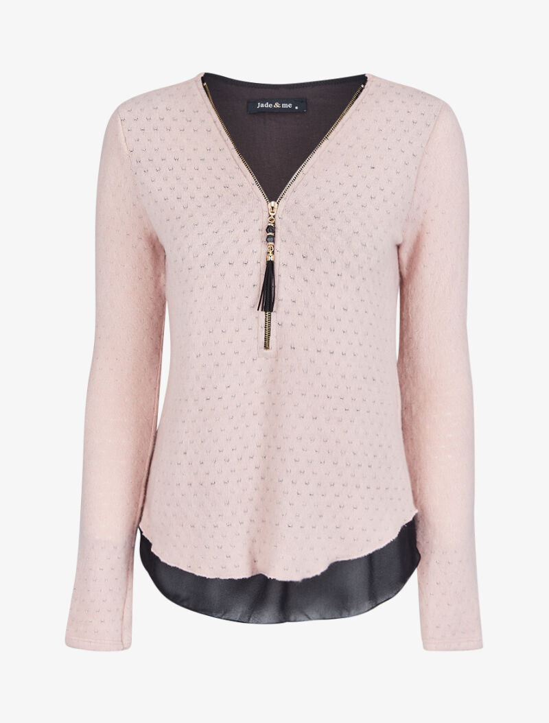 Pull en maille douce à doublure voile - Rose - 2