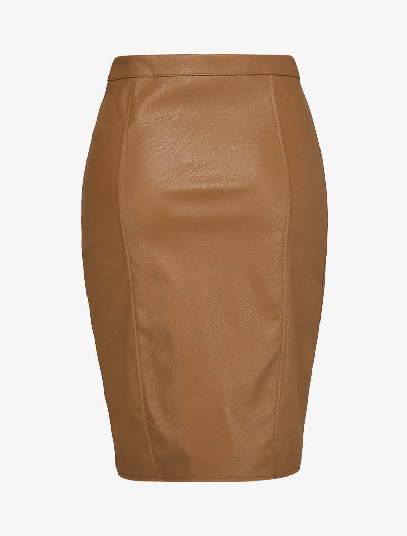 Jupe fendu en simili à zip - Camel - 2