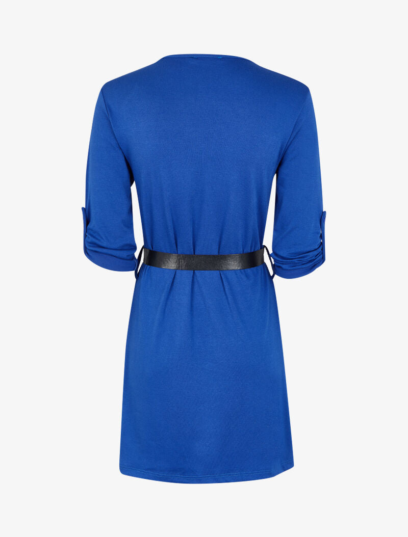 Robe à col V zippé et manches longues retroussables - Bleu électrique - 2