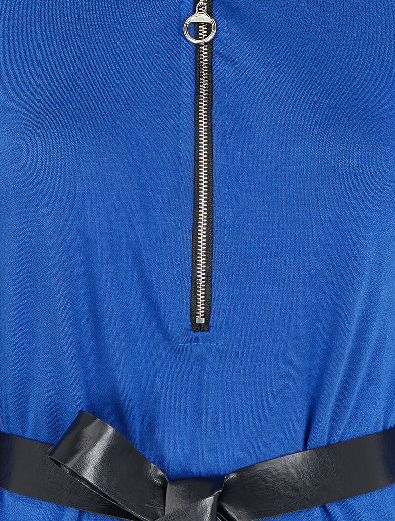 Robe à col V zippé et manches longues retroussables - Bleu électrique - 3