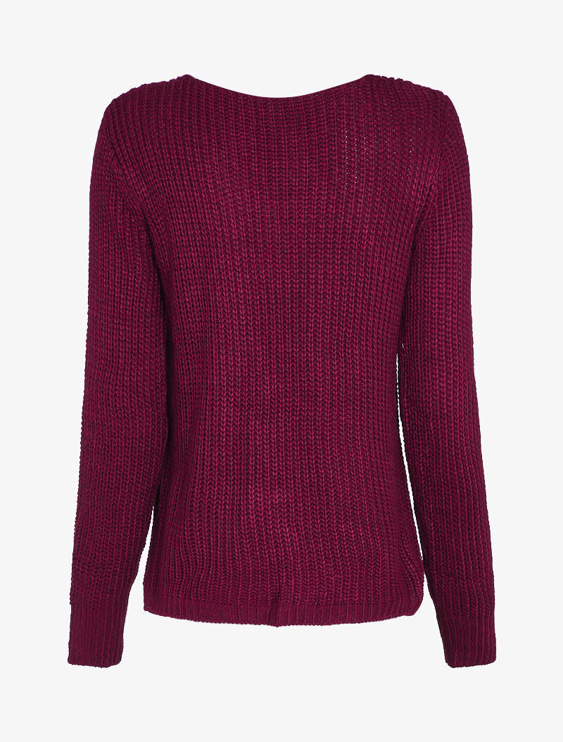 Pull torsadé à détails perles - Bordeaux - 2