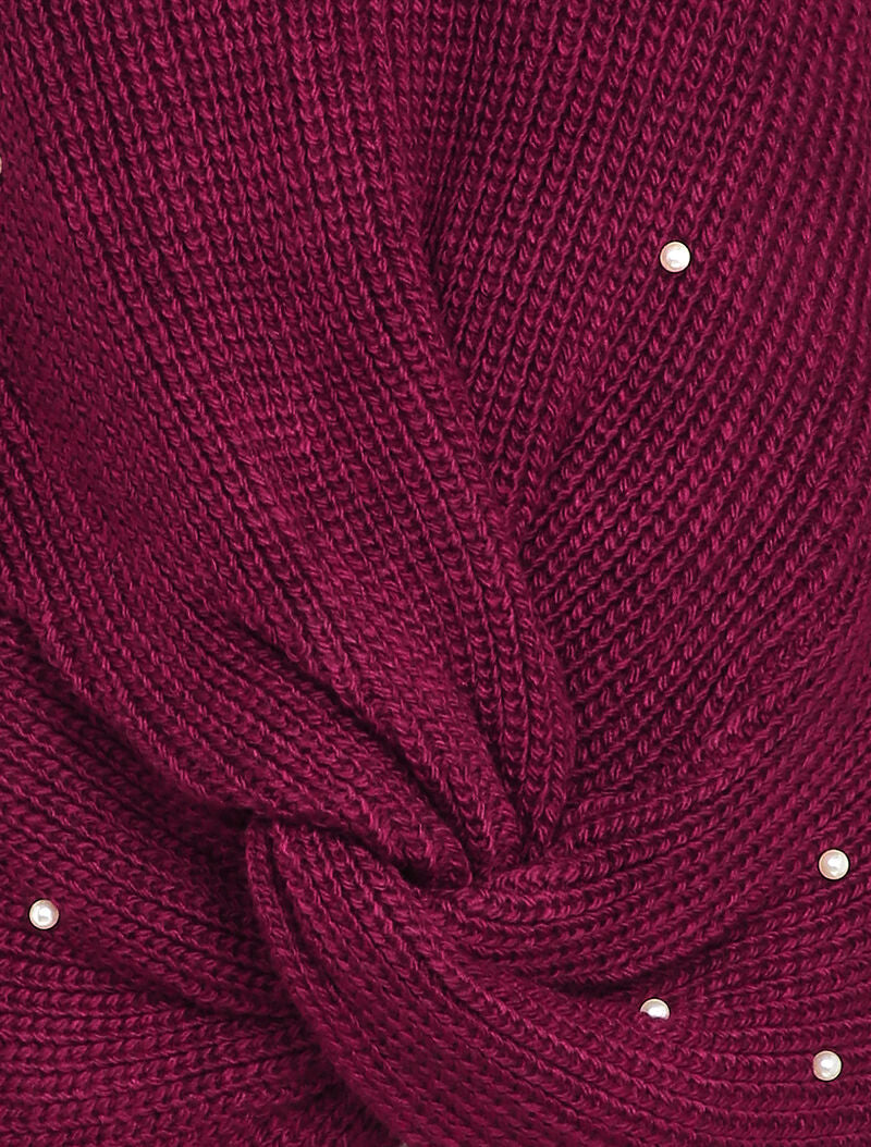 Pull torsadé à détails perles - Bordeaux - 3
