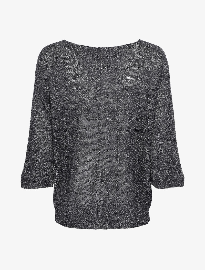 Pull oversize en maille crochet imprimé - Noir - 3