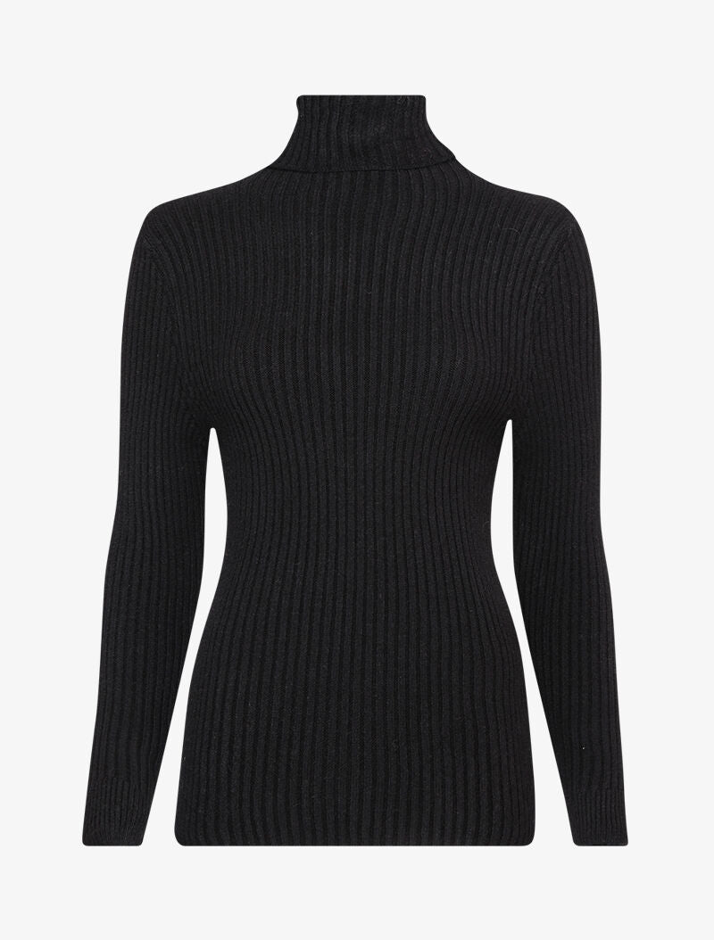 Pull côtelé moulant à col roulé - Noir - 4
