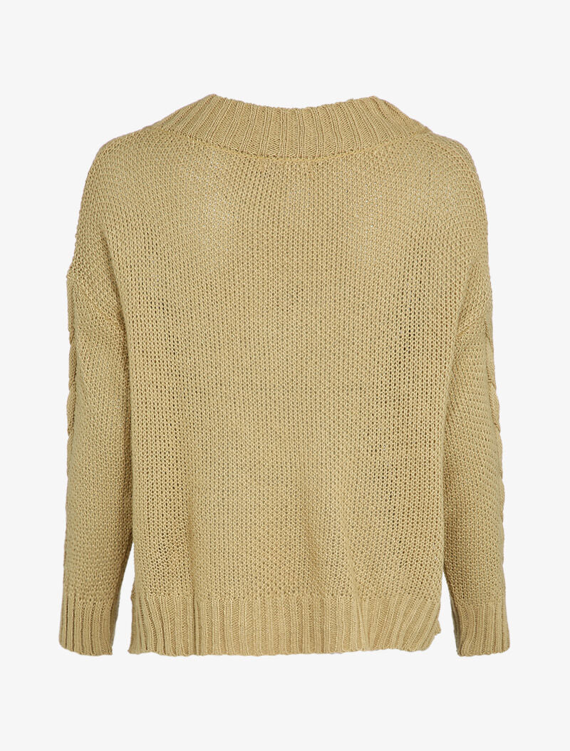 Pull col V à détails tressés - Beige - 2