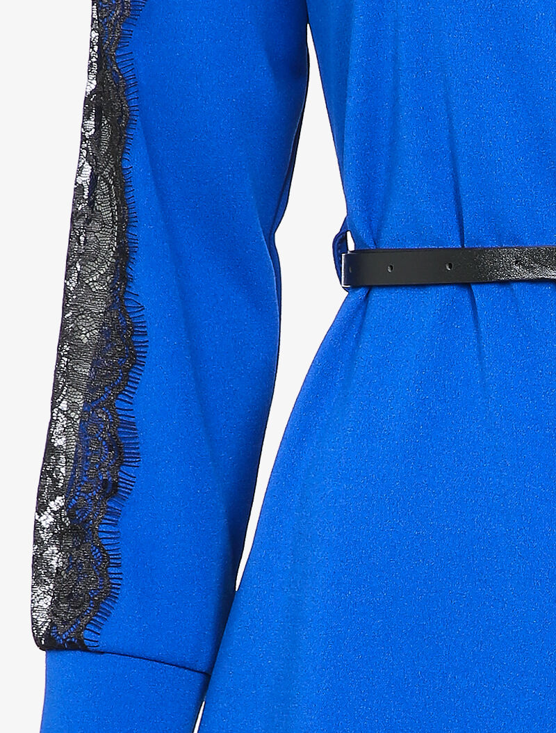 Robe chemise à manches détail dentelle - Bleu roi - 4