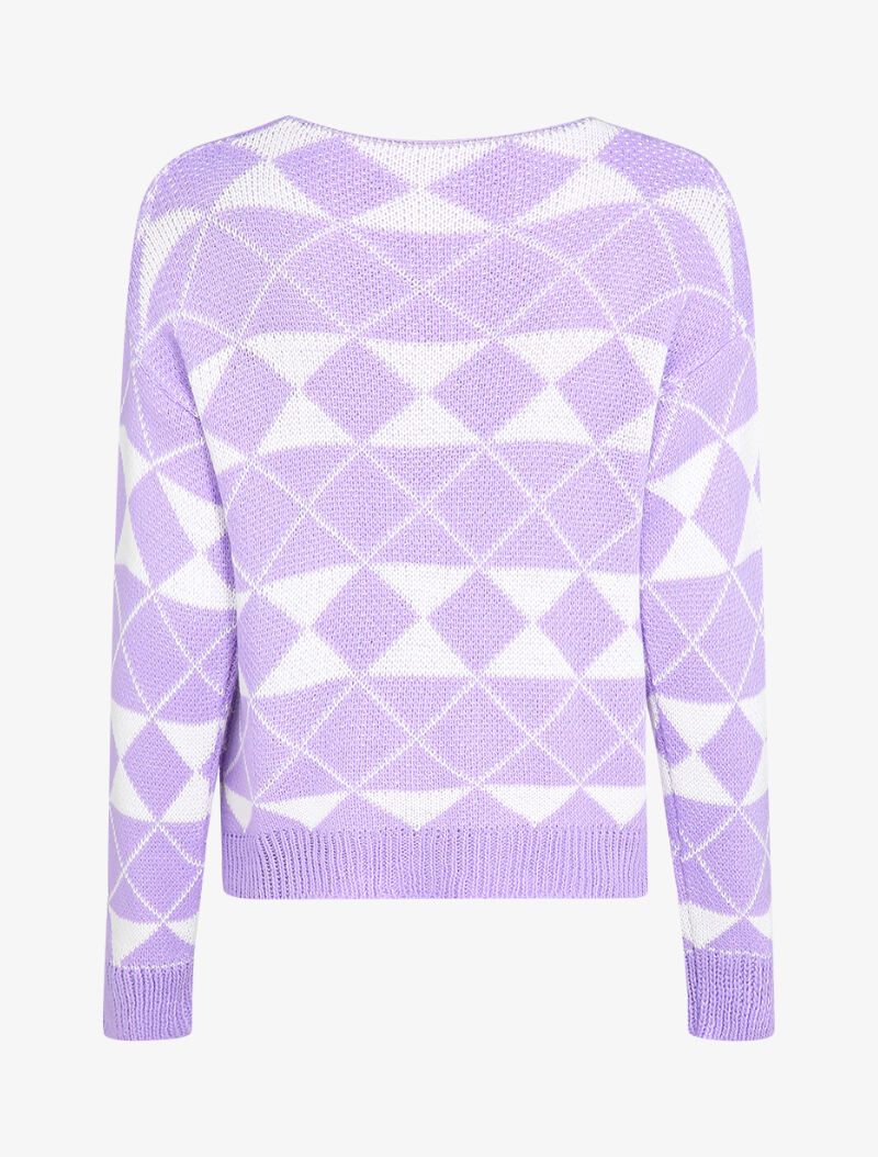 Cardigan à imprimé géométrique et boutons effet corne - Lilas - 2