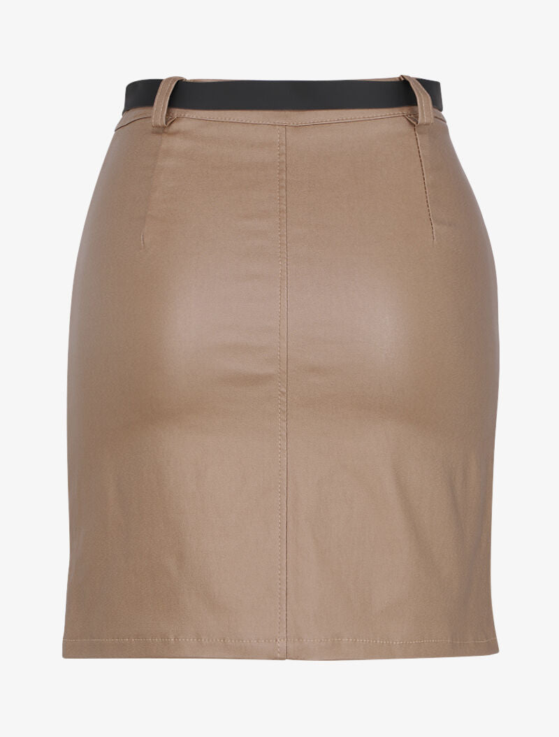 Mini jupe enduit à poches plaquées - Beige - 2