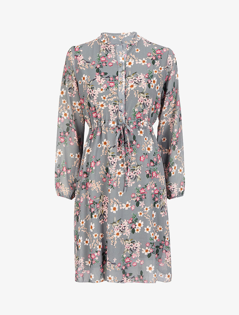 Robe imprimé bouquet sauvage à liens de serrage - Gris - 4