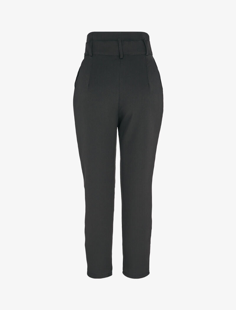 Pantalon carotte 7/8 à taille empire froncée - Noir - 2