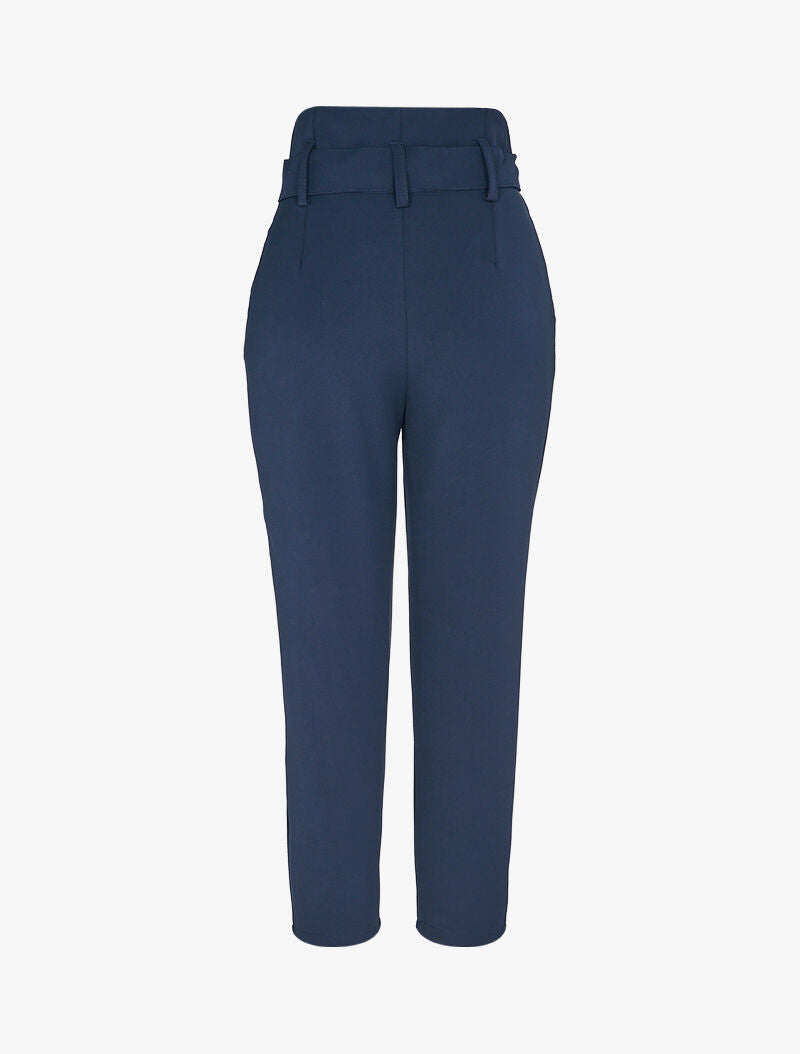 Pantalon carotte 7/8 à taille empire froncée - Marine - 2