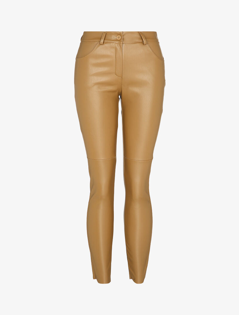 Pantalon slim taille standard en simili - Camel - 1