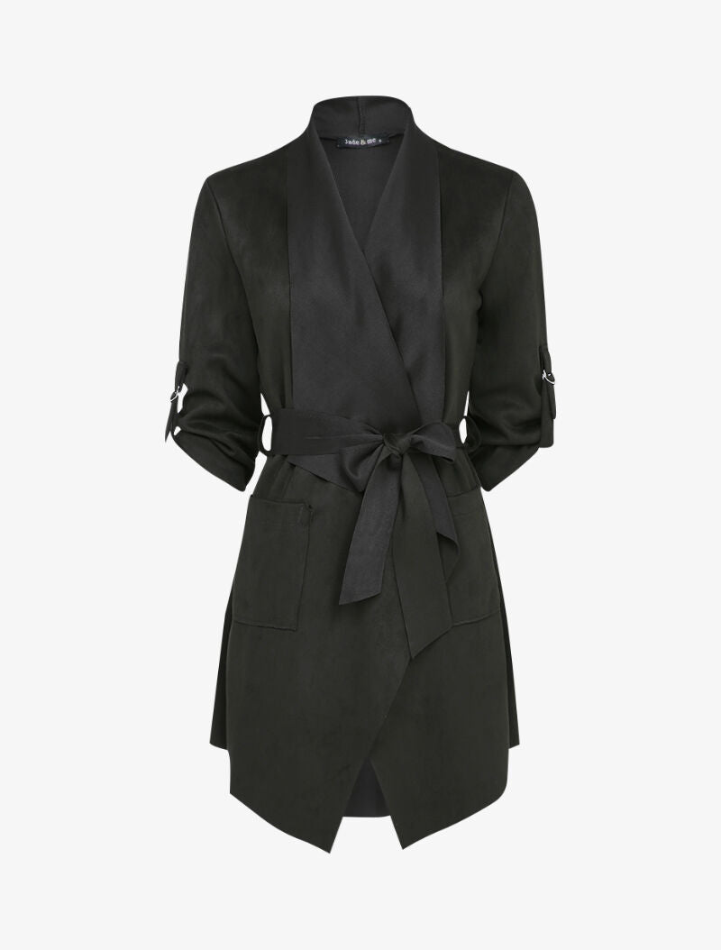 Veste en suédine à manches 3/4 à sangles - Noir - 3
