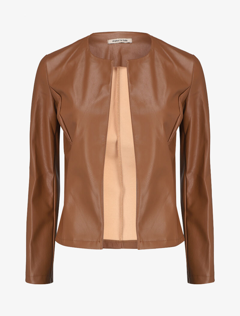 Veste en simili ouverte - Camel - 4