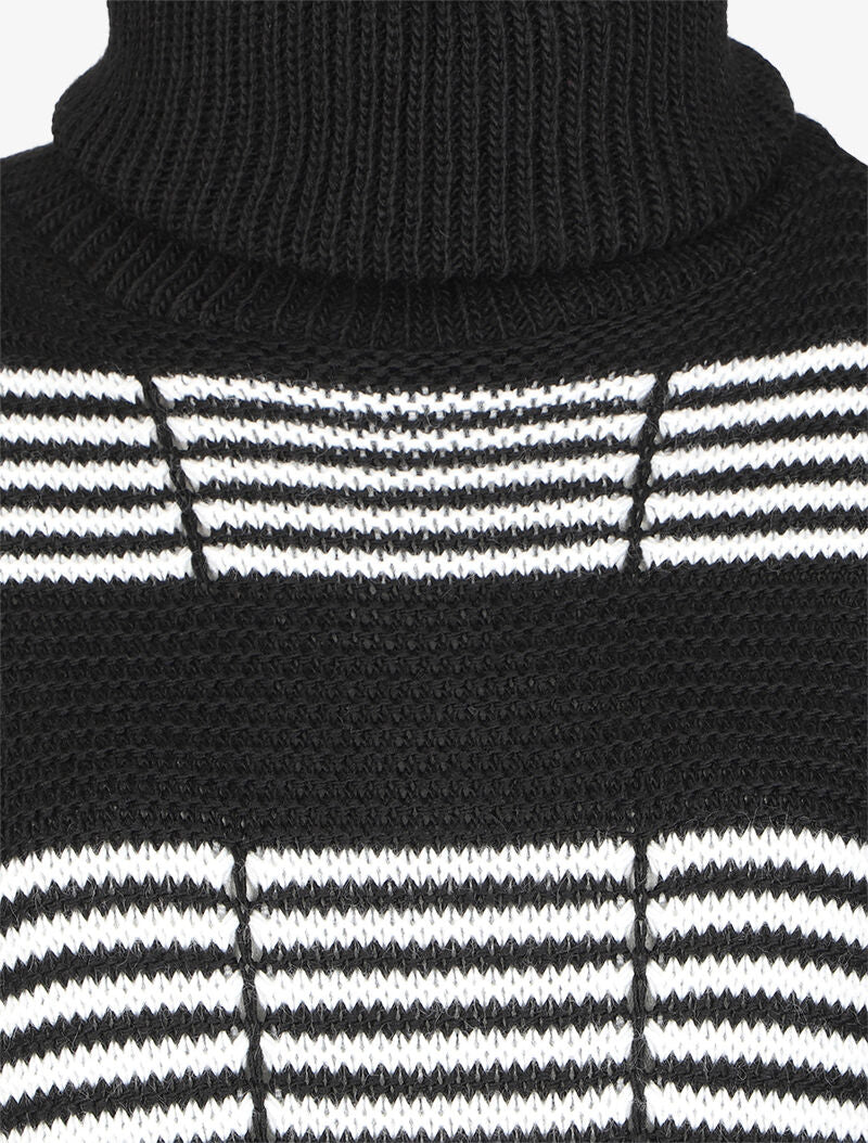 Pull à col roulé et rayures stylisées - Noir - 3