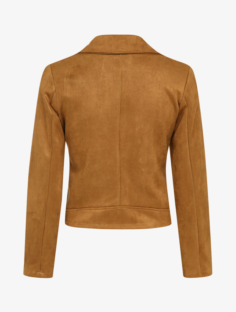 Veste unie courte en suédine - Camel - 2