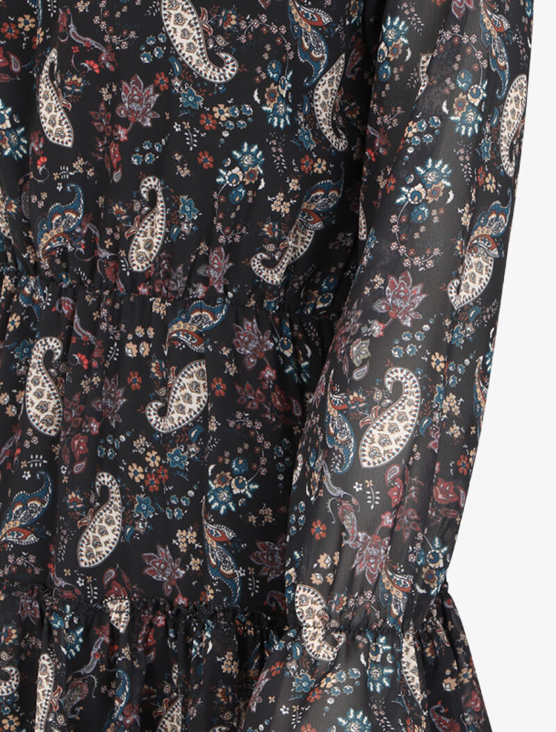 Robe volantée à col à lacets et imprimé cachemire - Noir - 3