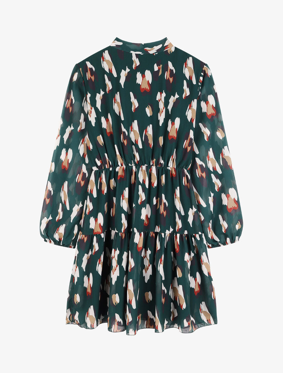 Robe à col lavallière et imprimé léopard stylisé - Vert sapin - 2