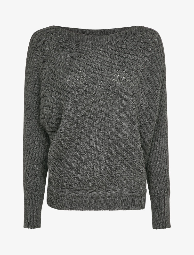 Pull col bateau en maille striée - Gris foncé - 4